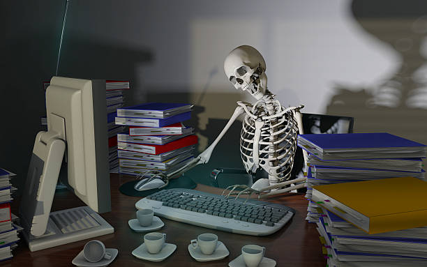 Skeleton working in an office set-up